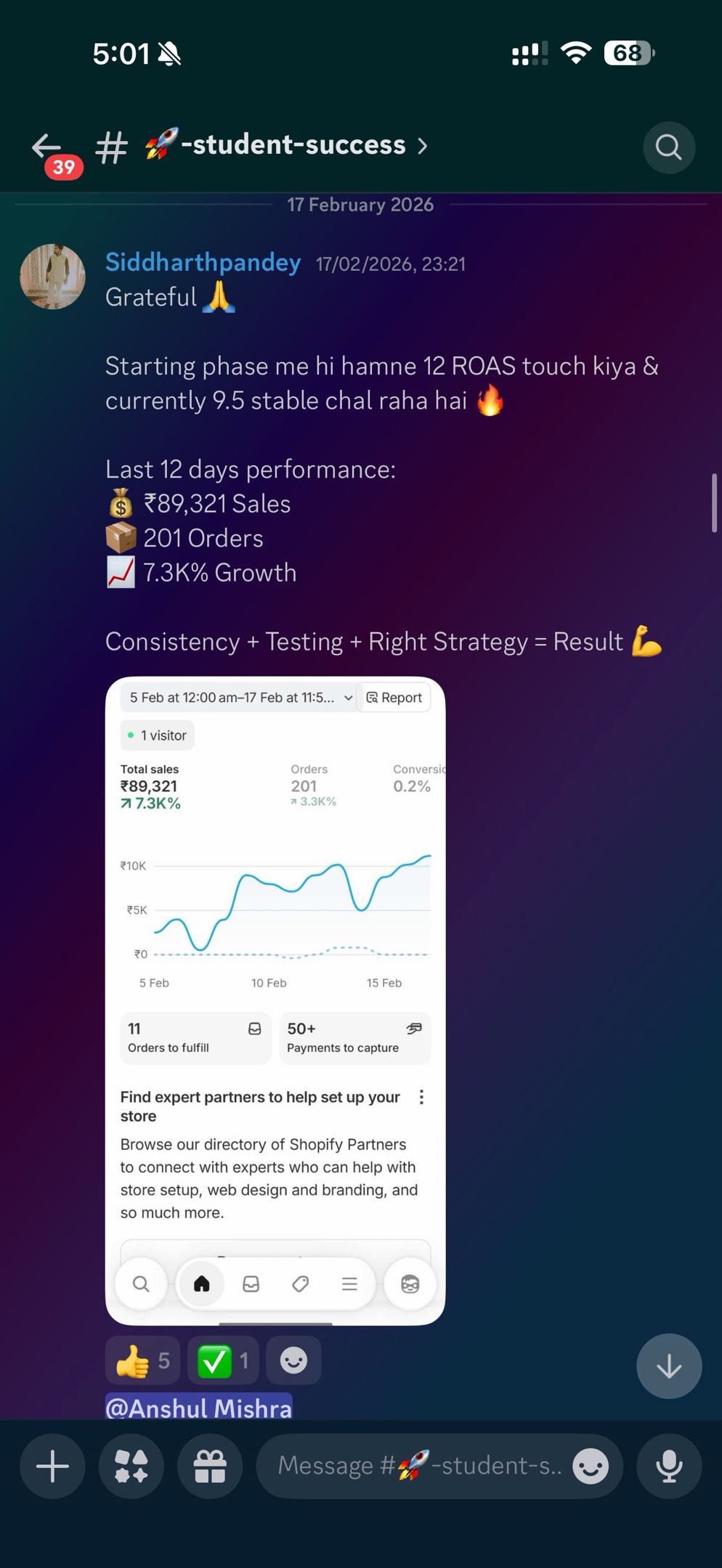 Student result shared in the community