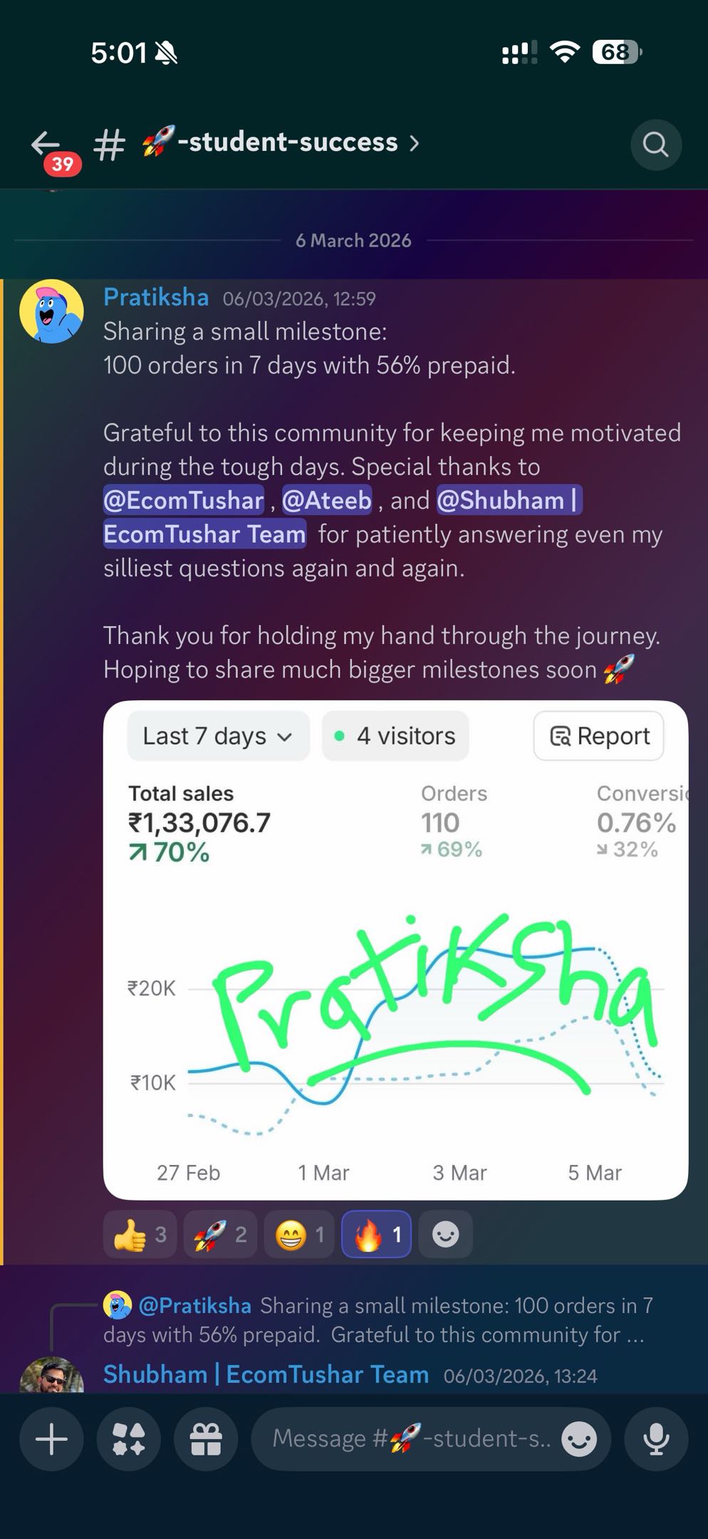 Student result shared in the community